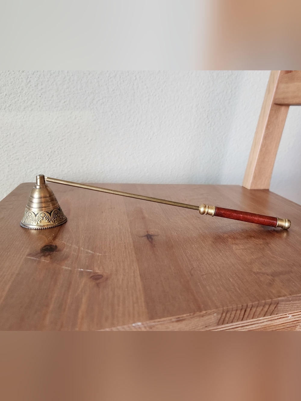 Vintage Brass Candle Snuffer with Wood Handle